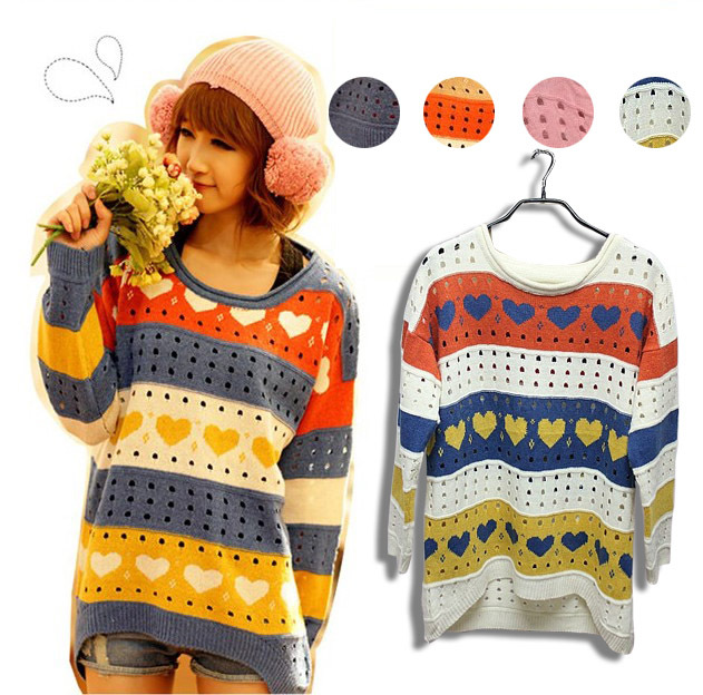 2013 autumn and winter women 595013 casual all-match cutout sweet o-neck loose sweater outerwear