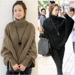 2013 autumn and winter women 6676 batwing sleeve turtleneck sweater