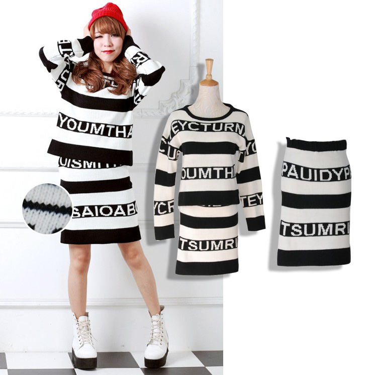 2013 autumn and winter women 82038 casual personality stripe twinset sweater dress