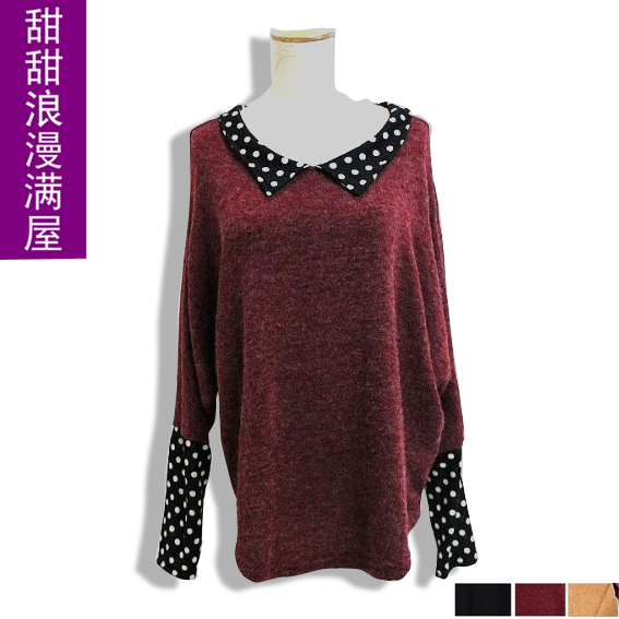 2013 autumn and winter women 91652 peter pan collar polka dot loose sweater outerwear