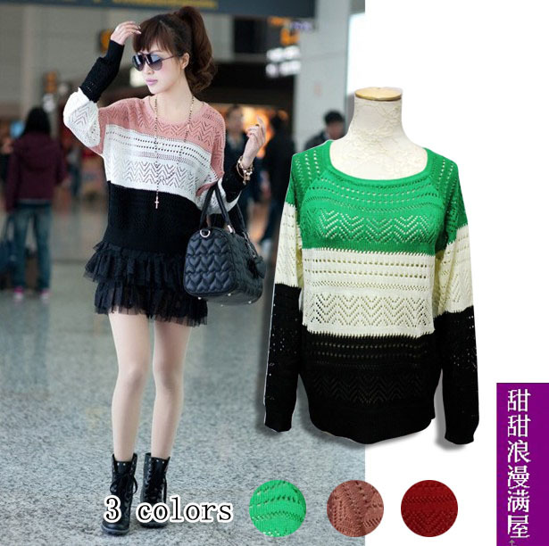 2013 autumn and winter women 92213 casual all-match loose cutout crotch sweater outerwear
