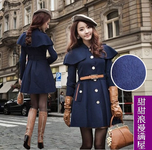 2013 autumn and winter women 93810 british style leather decoration woolen mantissas outerwear overcoat belt