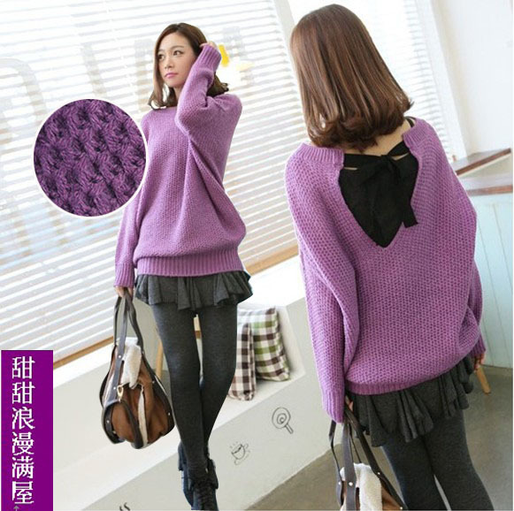 2013 autumn and winter women back lacing h3146 fresh pineapple medium-long loose sweater