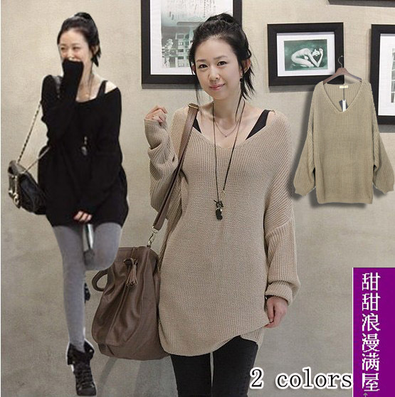 2013 autumn and winter women brief V-neck h2809 casual batwing sleeve medium-long sweater outerwear l