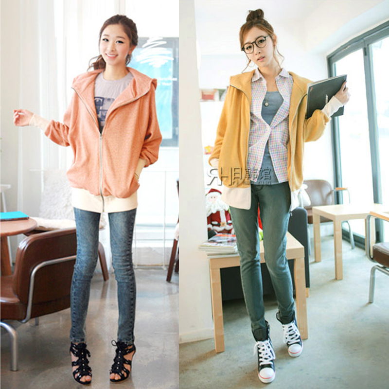 2013 autumn and winter women casual loose 100% multicolour cotton sweatshirt hoody short jacket Free Shipping