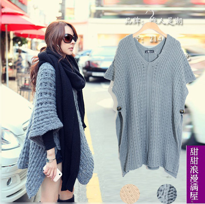 2013 autumn and winter women crochet cutout 20412 casual loose batwing sleeve sweater outerwear