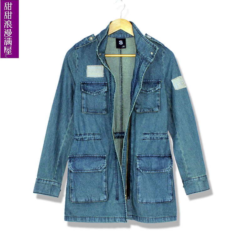 2013 autumn and winter women fashion drawstring a2389 loose retro medium-long finishing cardigan denim coat outerwear