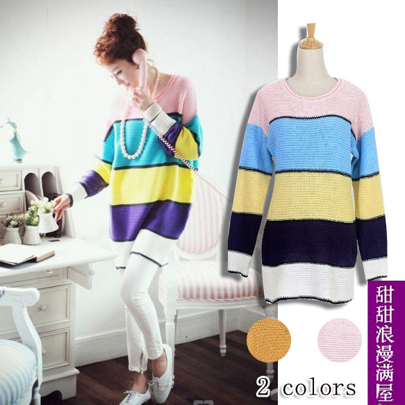 2013 autumn and winter women h5007 casual all-match color block decoration o-neck long-sleeve sweater outerwear