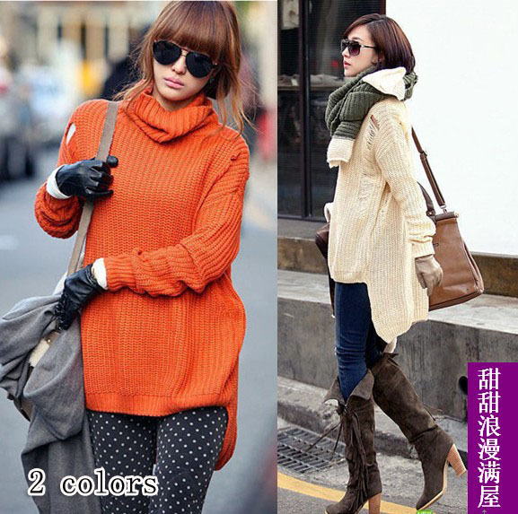 2013 autumn and winter women h6512 casual fashion cutout low-high loose turtleneck sweater
