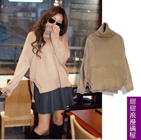 2013 autumn and winter women h7375 casual personality elegant sweep placketing loose turtleneck sweater