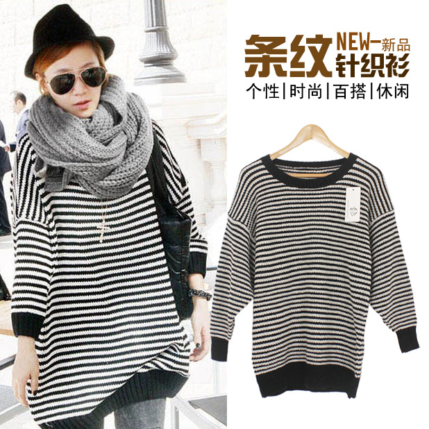 2013 autumn and winter Women knitted sweater shirt new arrival autumn loose stripe yarn sweater