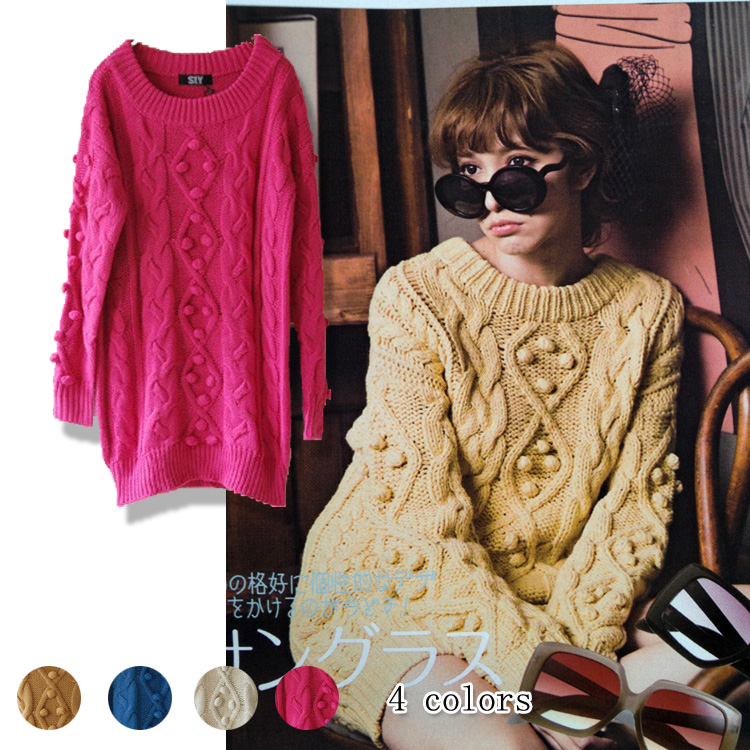 2013 autumn and winter women m12038 casual twisted coarse knitting sphere long design sweater