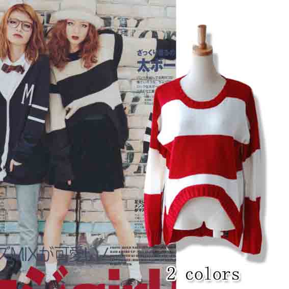 2013 autumn and winter women m8760 casual personality low-high bold stripe pullover sweater