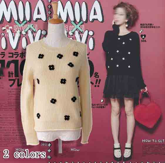 2013 autumn and winter women m93038 sweet princess small three-dimensional flower pullover sweater