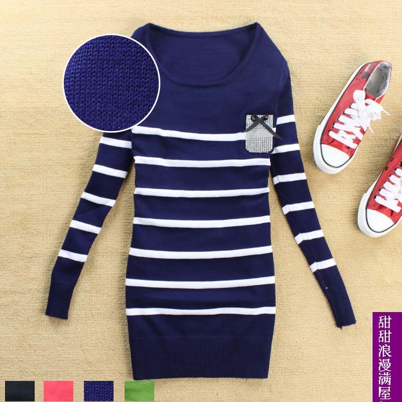 2013 autumn and winter women s500 casual all-match preppy style pocket diamond stripe sweater