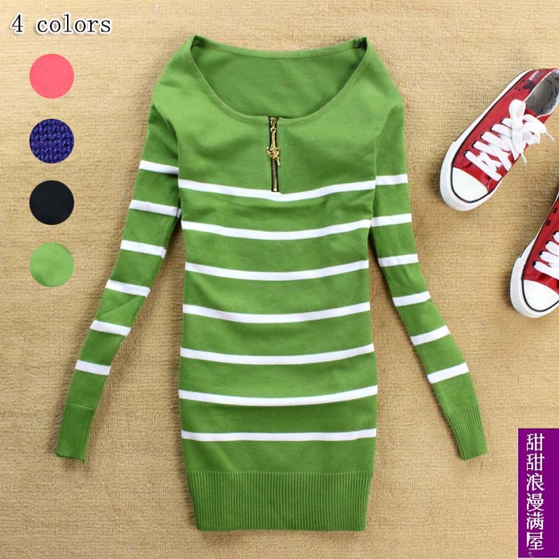 2013 autumn and winter women s600 casual all-match preppy style neckline zipper stripe sweater