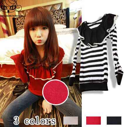 2013 autumn and winter women sweet 47899 preppy style ruffle collar long-sleeve sweater