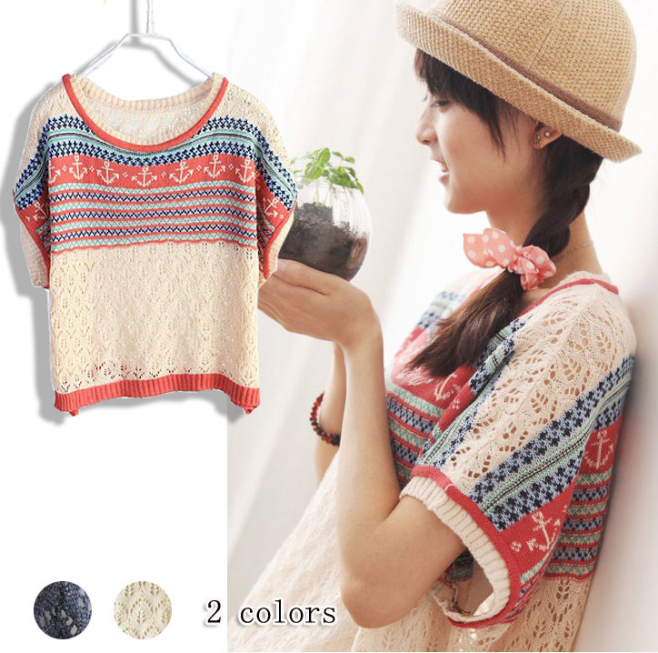 2013 autumn and winter women sweet 52523 computer knitted short design short-sleeve sweater shirt