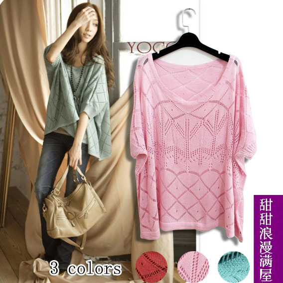 2013 autumn and winter women sweet elegant rhombus cutout half sleeve sweater shirt
