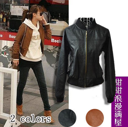 2013 autumn c8039 casual stand collar scrub women's leather clothing outerwear