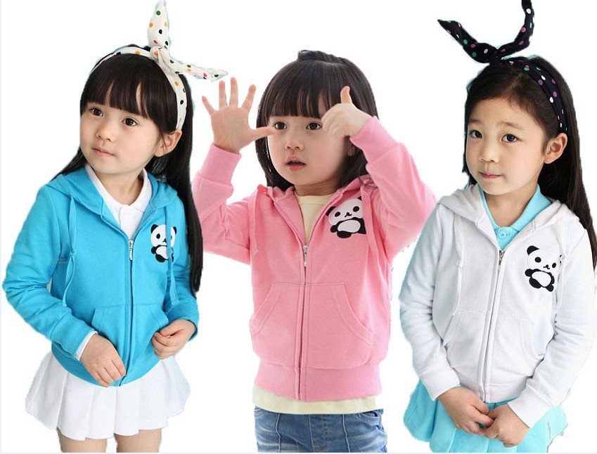 2013 Autumn Children Girls Coat 3 Color Panda Design Hooded Cardigan Jacket Kids Clothes Free Shipping 5 PCS