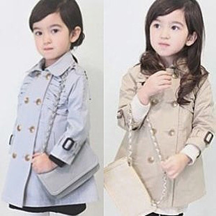 2013 autumn children's clothing fashion pleated female child trench elegant double breasted trench 08089