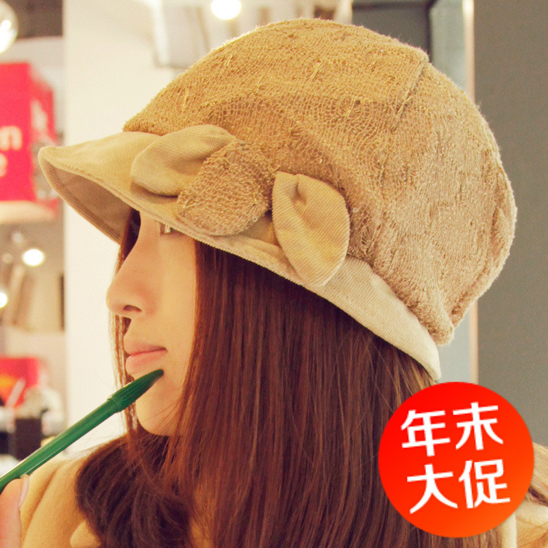 2013 Autumn cotton thantrue 100% paillette women's petals bow hat bucket hats p177