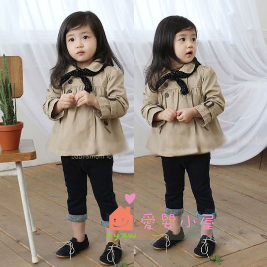 2013 autumn cute girls clothing baby child short trench design outerwear top