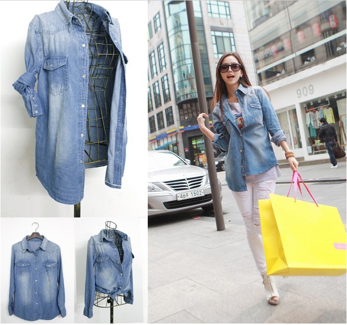 2013 autumn denim shirt denim outerwear repair cardigan long-sleeve denim shirt autumn shirt female
