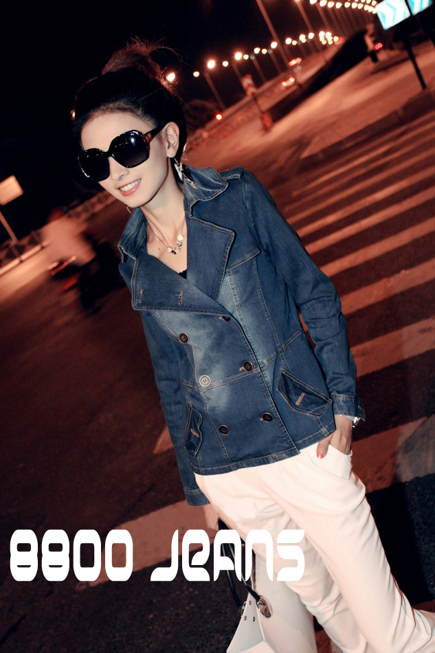 2013 autumn double breasted cool denim coat fashion slim epaulette suit collar long-sleeve outerwear female