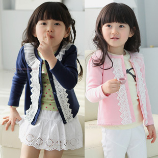 2013 autumn female child lace decoration child long-sleeve sunscreen outerwear cardigan