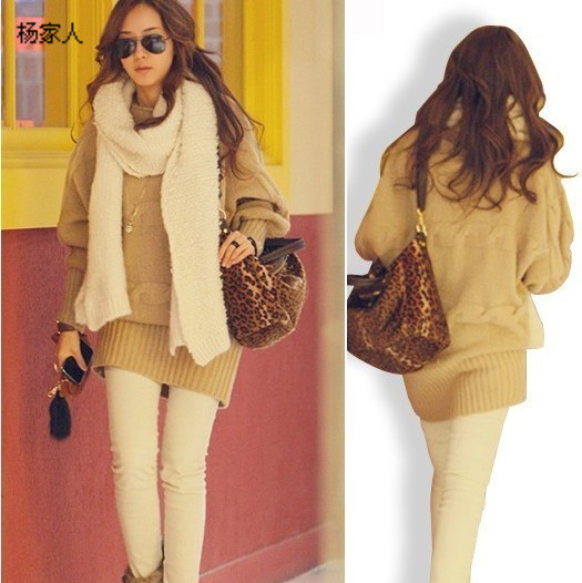 2013 autumn female solid color casual plus size loose sweater o-neck pullover outerwear batwing sleeve