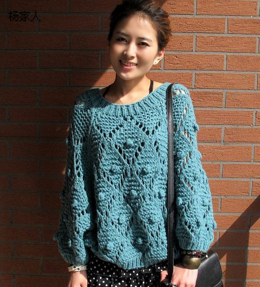 2013 autumn loose plus size rhombus cutout ball knitted top female sweet sweater