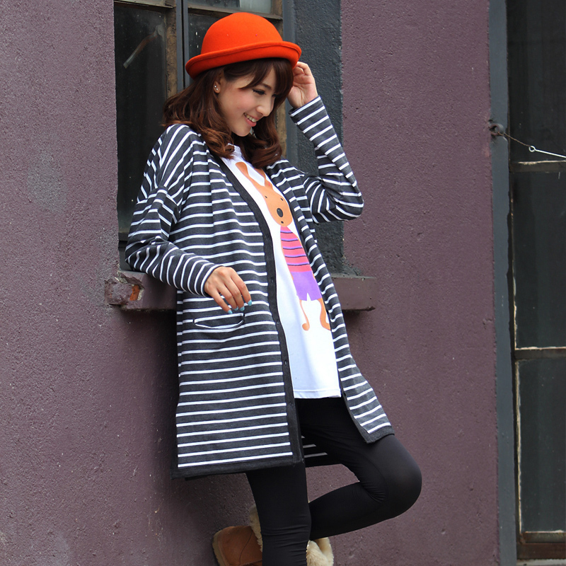 2013 autumn maternity clothing classic stripe fashionable casual maternity t-shirt cardigan maternity top