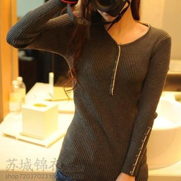 2013 autumn new arrival o-neck slim medium-long basic shirt cufflinks sweater outerwear