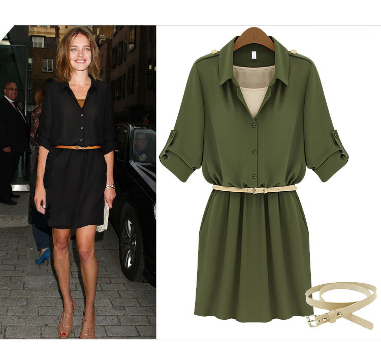 2013 autumn New European American Style brief fashion slim turn-down collar plus size long-sleeve dress Free Shipping L1293