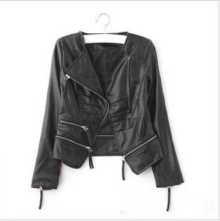 2013 Autumn new leather jacket for women Round neck oblique zipper Slim handsome locomotive coats free shipping