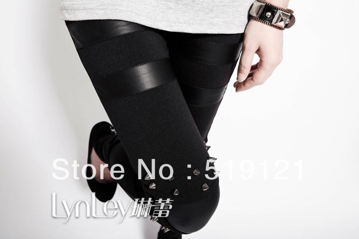 2013 autumn new women nine Leggings leather rivet punk mosaic of large code self-cultivation leggings for women Retail wholesale