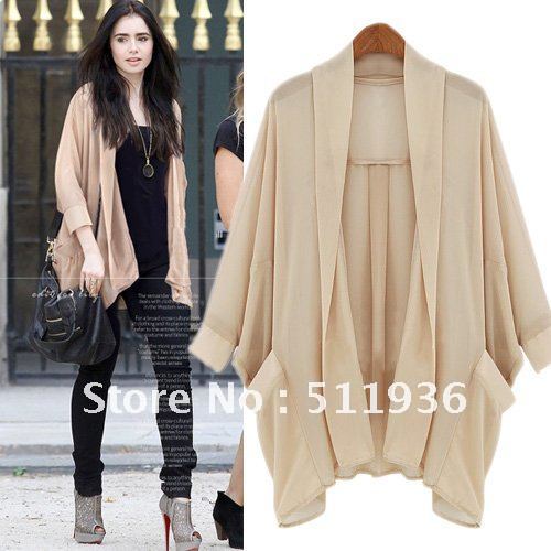 2013 Autumn news women New York fashion loose cardigan large size chiffon coat pockets casual womans outwear thin jacket