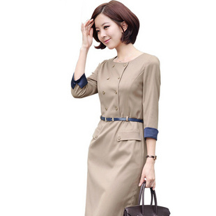 2013 autumn OL outfit slim half sleeve double breasted one-piece dress elegant