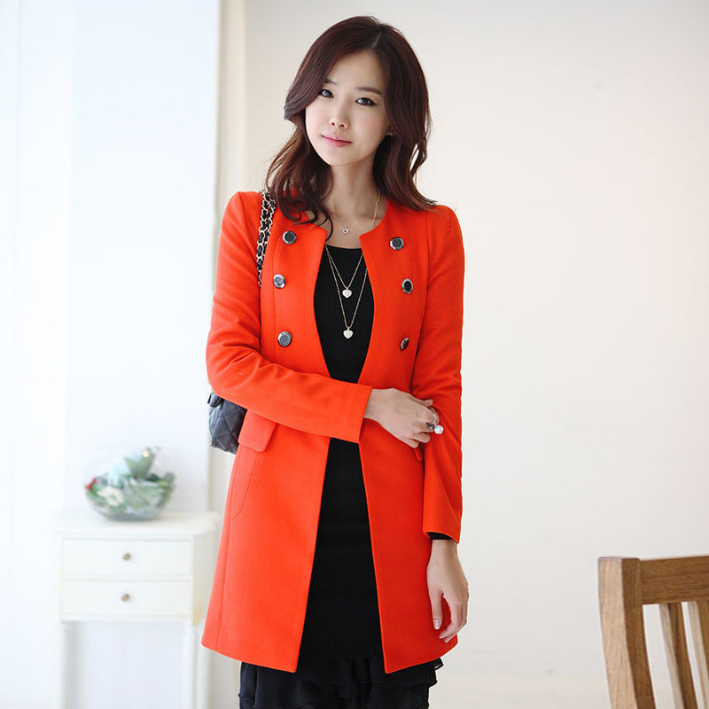 2013 autumn outerwear slim trench female medium-long double breasted trench women's o-neck