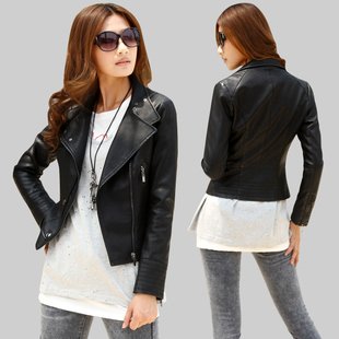 2013 autumn outerwear women's leather clothing  short design slim PU motorcycle jacket 1305a