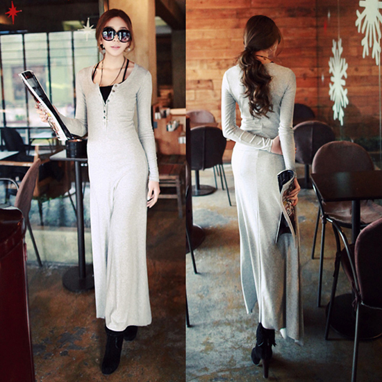 2013 autumn rib knitting full dress elegant irregular casual long design one-piece dress full dress