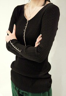 2013 autumn slim V-neck thread basic sweater female