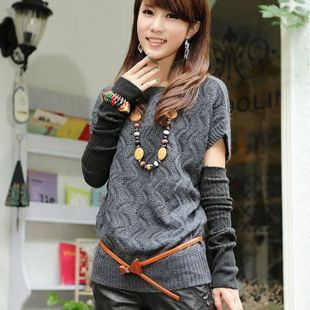 2013 autumn slit neckline batwing sleeve wavy cutout sweater rabbit hair sweater