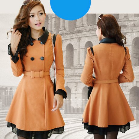 2013 autumn the disassemblability fur collar trench patchwork chiffon long-sleeve overcoat slim female outerwear