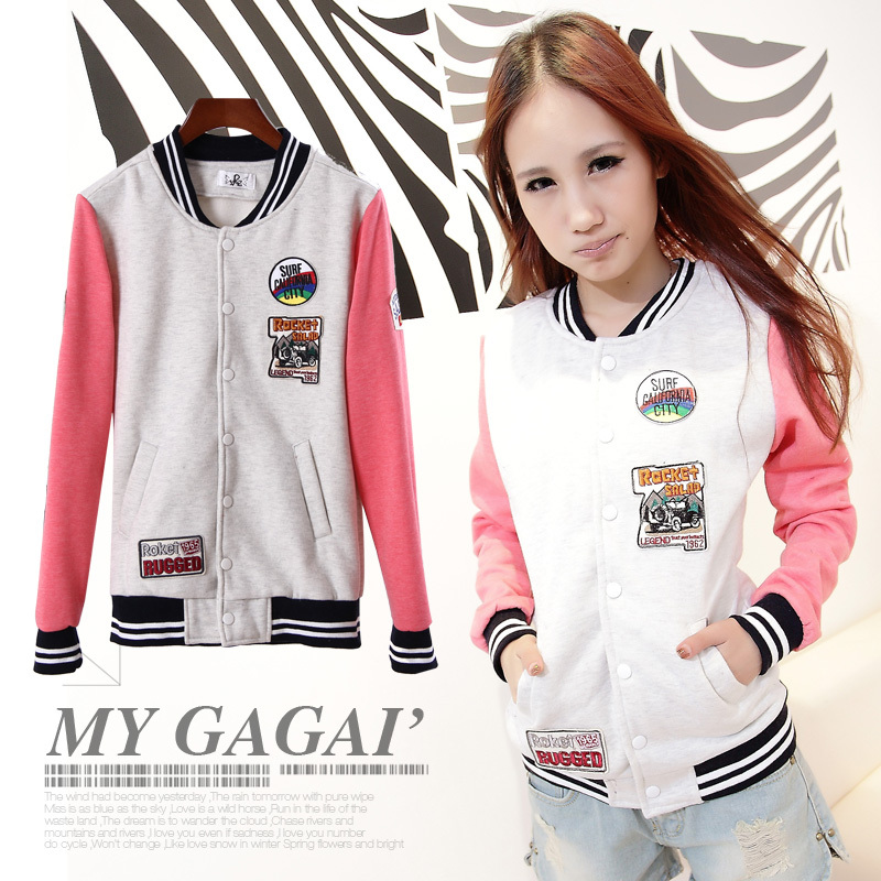 2013 autumn vintage stamp pattern stripe baseball uniform sports outerwear c311