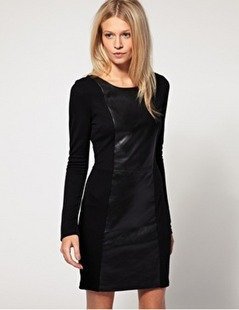 2013 autumn Winter New Vintage Patchwork Leather Skirt Dress Women 7920
