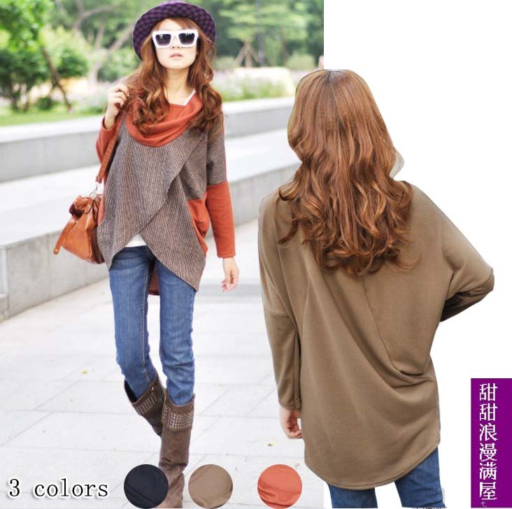 2013 autumn women's 095520 irregular color block decoration batwing sleeve loose large outerwear high quality