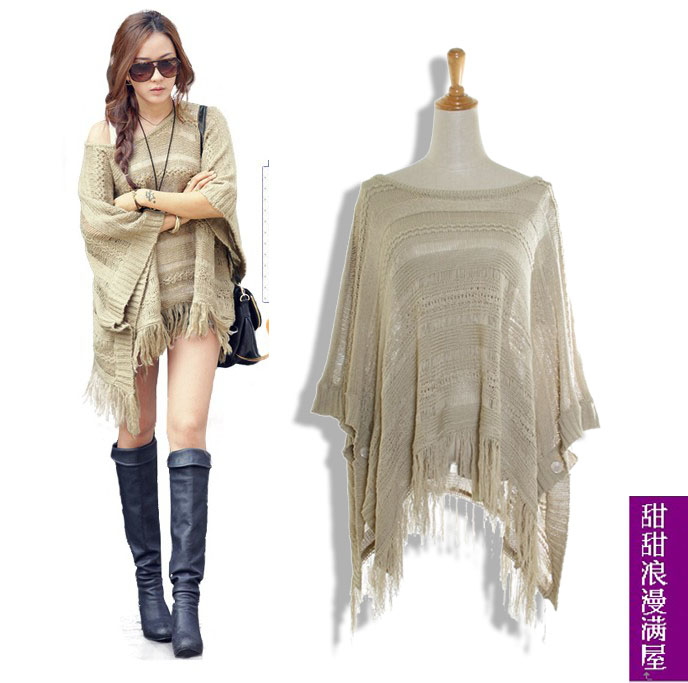 2013 autumn women's 23053 casual loose plus size cutout tassel batwing sleeve sweater